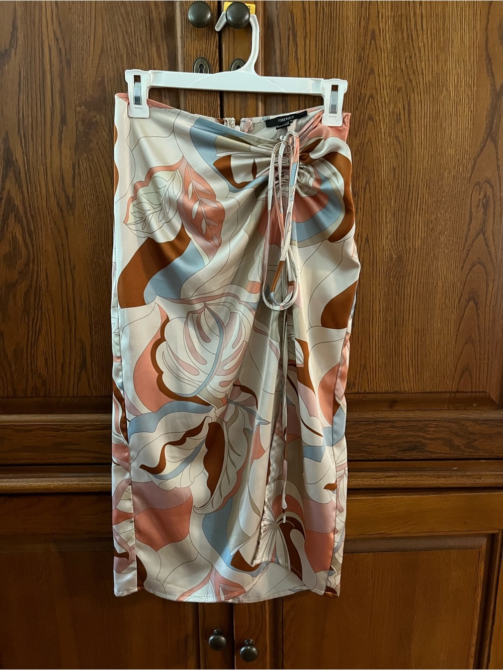 Abstract Print Drawstring Skirt in Peach & Blue